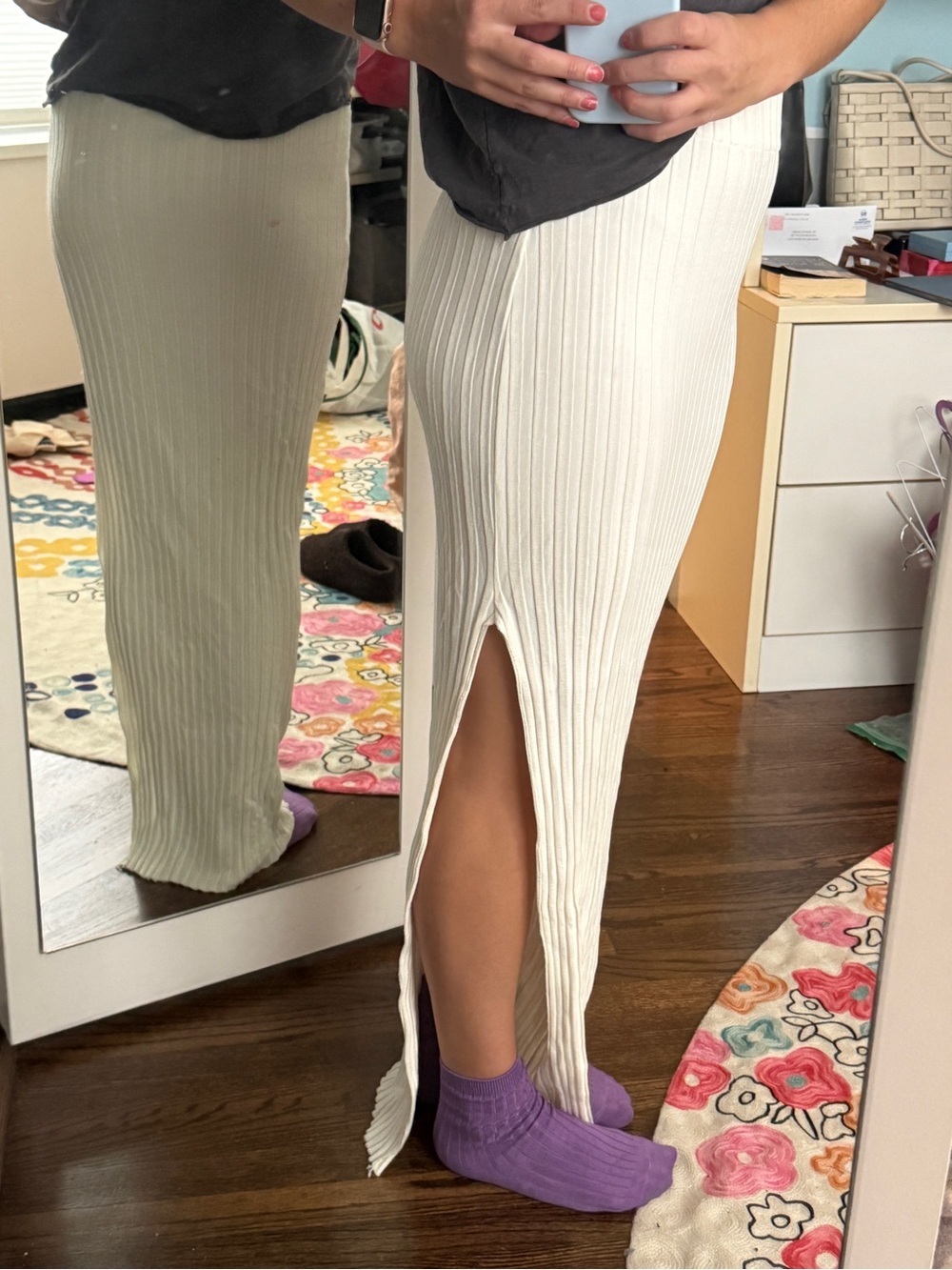 Simon Miller RIB White Maxi Skirt with Side Slit